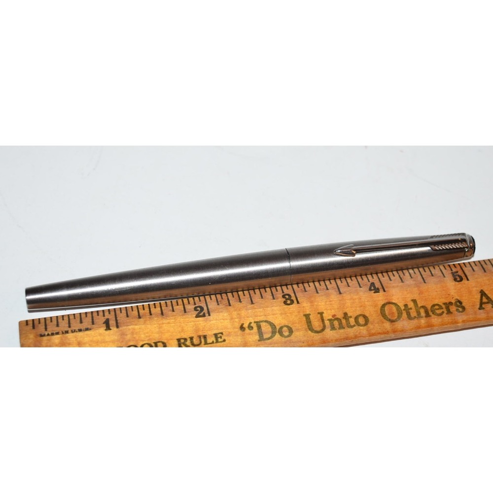 Parker AC Ballpoint Pen Brushed Steel Made in USA Vtg estate find AS-IS